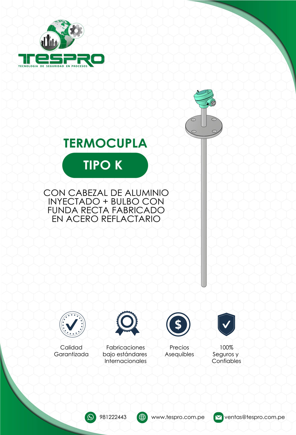 TERMOCUPLA TIPO K CON CABEZAL DE ALUMINIO INYECTADO