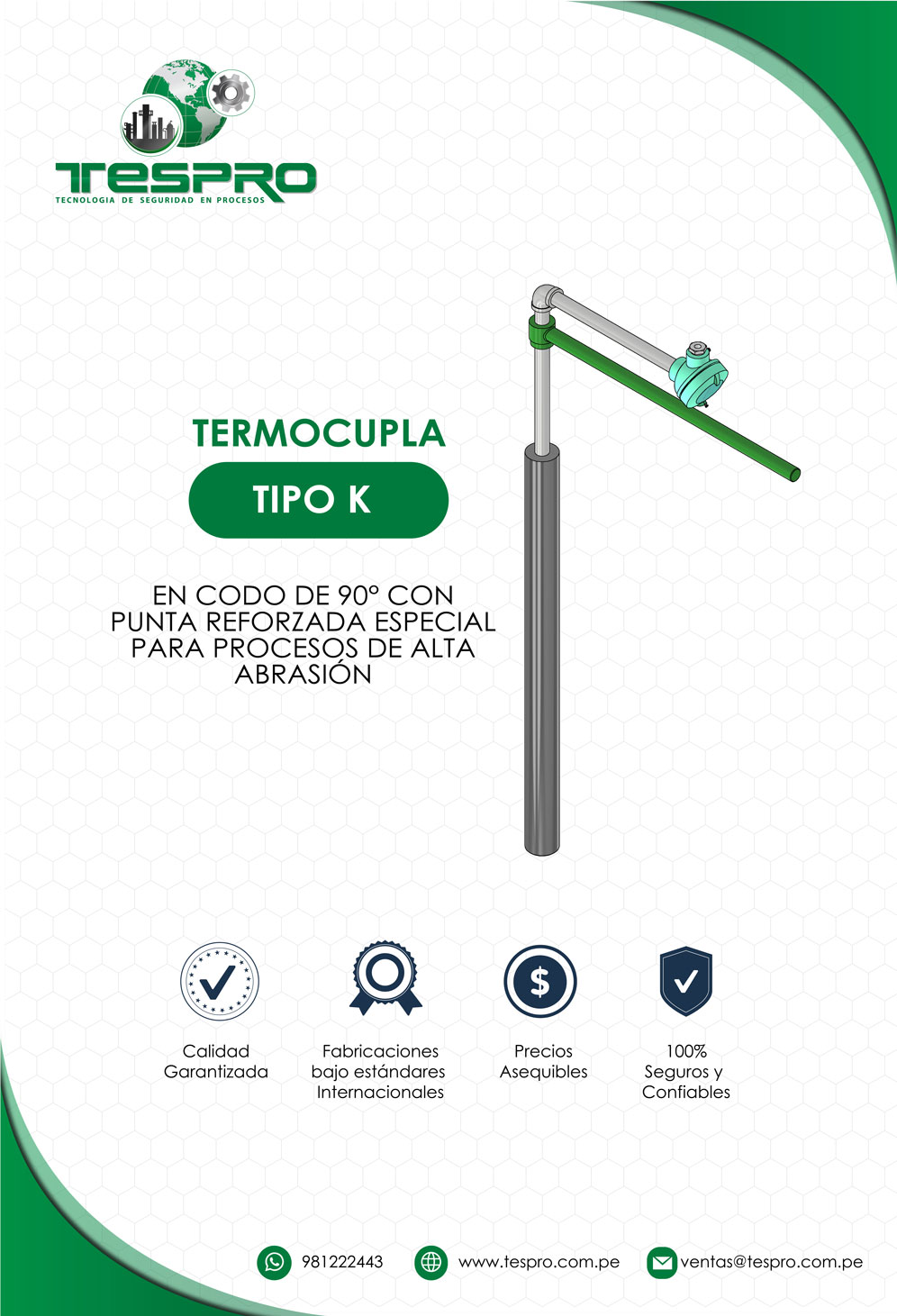 TERMOCUPLA TIPO K EN CODO DE 90° CON PUNTA REFORZADA